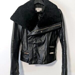 Badgley Mischka Shearling Leather Jacket in Black size XS